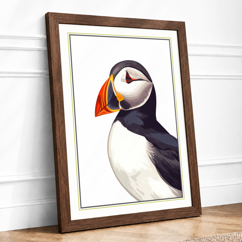 Puffin Profile Coastal - Framed Print, A1 - 84.1 x 59.4 cm, Walnut