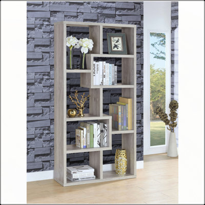 Bibliothèque à 7 tablettes Lawton Grey Driftwood à finition géométrique résistante aux égratignures