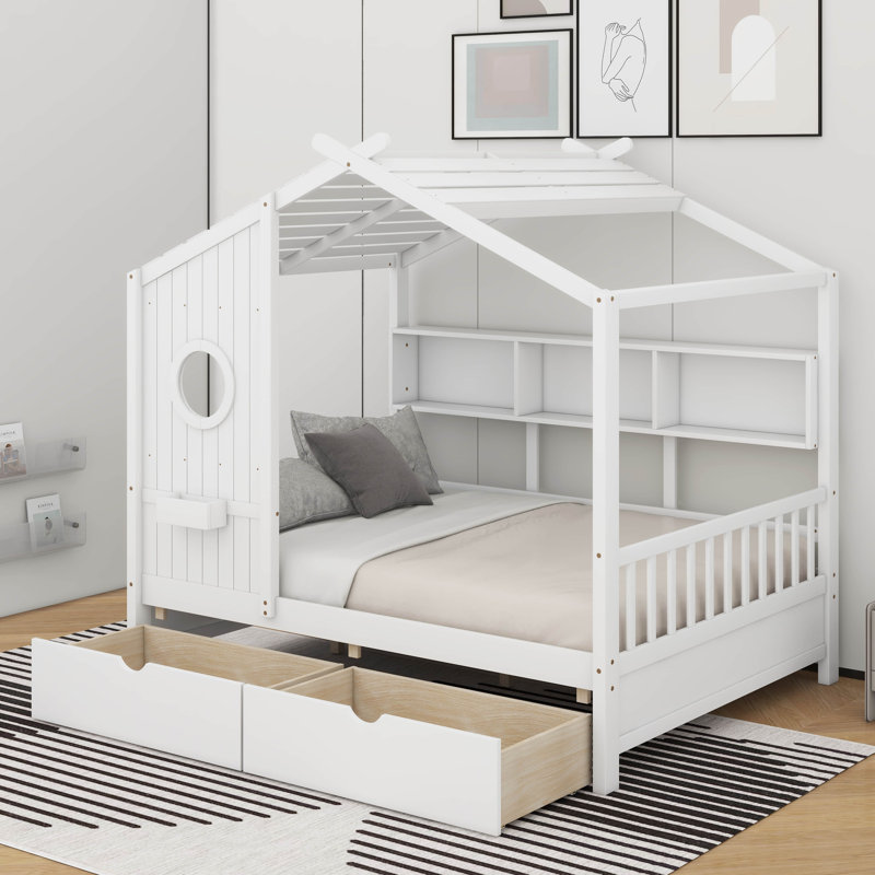 Lit double pleine grandeur avec tiroirs, Blanc