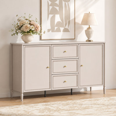 59" W Large Farmhouse Sideboard Buffet Cabinet With Barn Doors And Adjustable Shelves