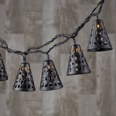 Decorative 10-Count Black Metal Die-Cut String Lights – 6-Foot Indoor/Outdoor Industrial-Style Lighting with 10 Clear Mini Bulbs