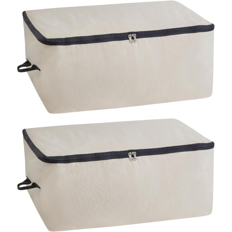 Canvas Organizer - For Blankets, Quilts and Clothes X Oversized Zippered Organizer - Convenient Underbed Storage with Carrying Strap (2 pcs)