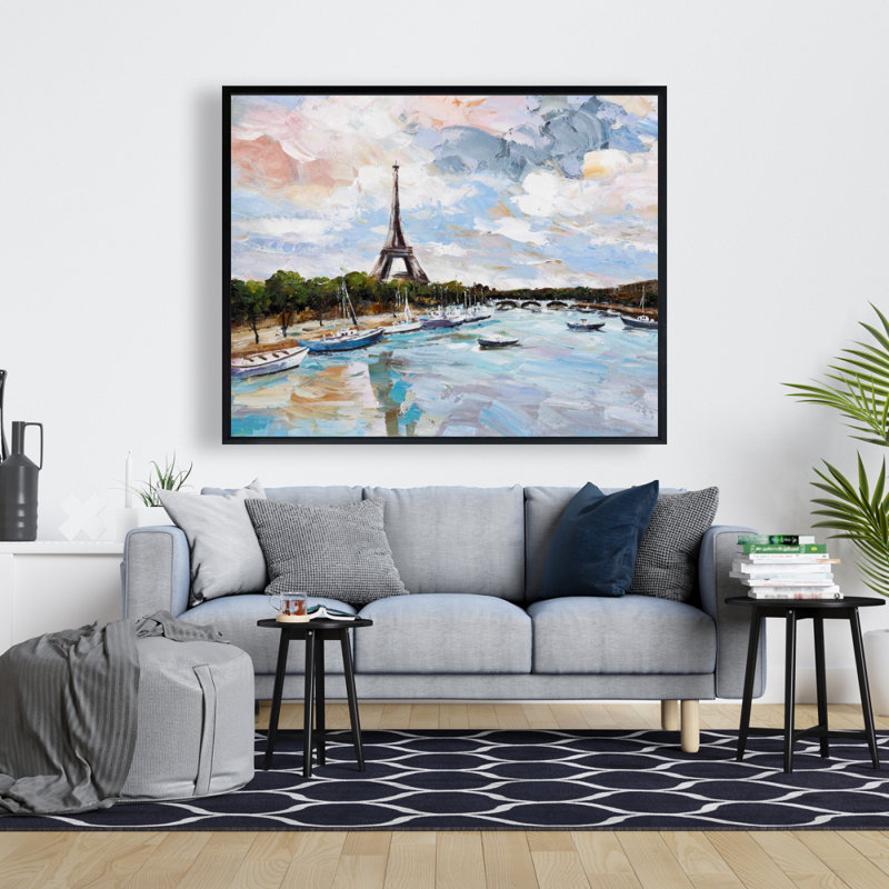Boats On The Seine At Paris Print On Canvas