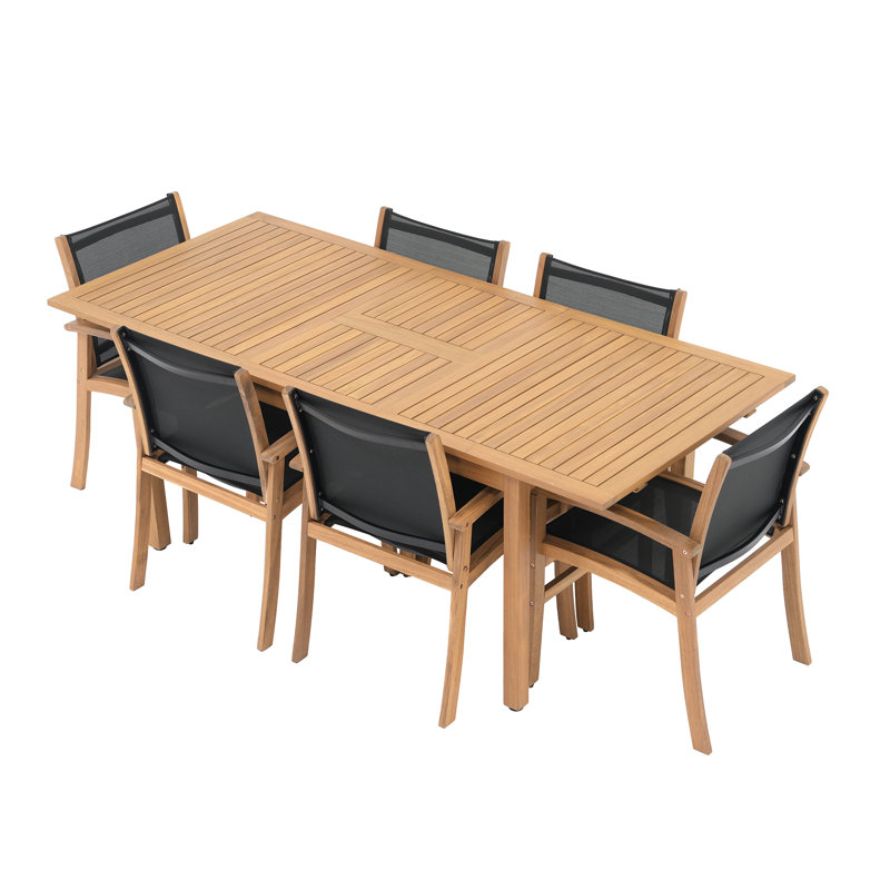 Outdoor Extendable 6-person Dining Set, Black/Brown