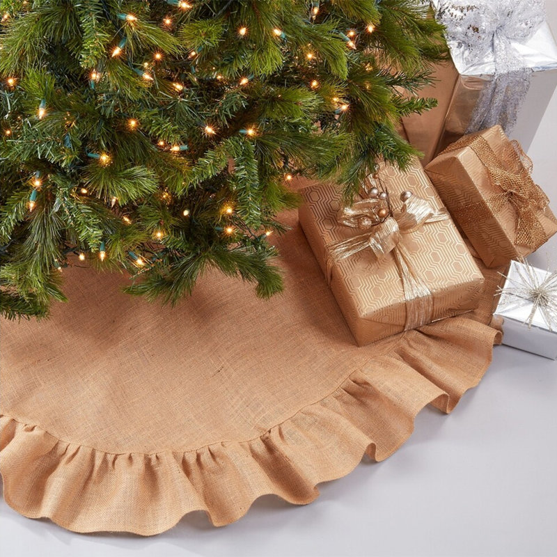 Jupe d'arbre de Noël en jute à volants Natural 53 po, L 53 po, Brun