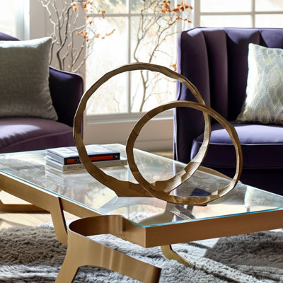 Modern Textured Metal Ring Sculpture Set of 2 – Decorative Objects for Home Decor, Kitchen Decor, and Decorations for Living Room – Contemporary Statues, Figurine Accents, and Shelf Display