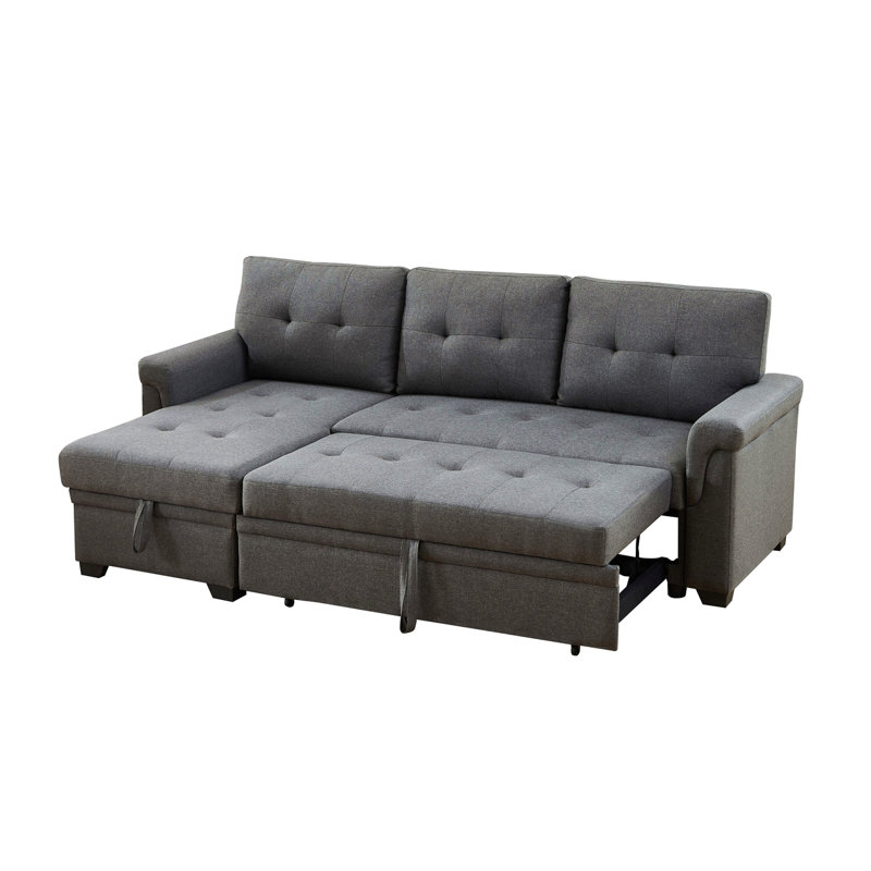 Canapé modulaire réversible en lin gris foncé de 84 po avec méridienne avec rangement Jardin