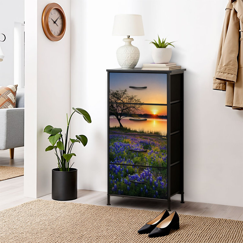 4 Drawer Dresser for Bedroom, Narrow Chest of Drawers, Wooden Top and Study Iron Frame 18"x37.5"-(WxH)