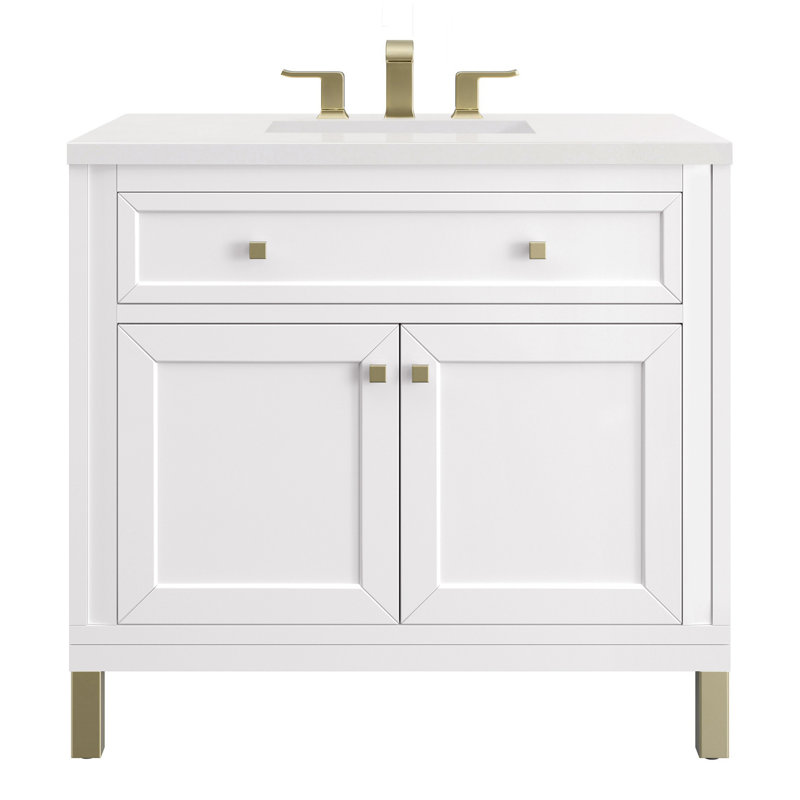 Chicago 36' W Single Vanity, Glossy White, White Zeus Quartz, 8" Widespread