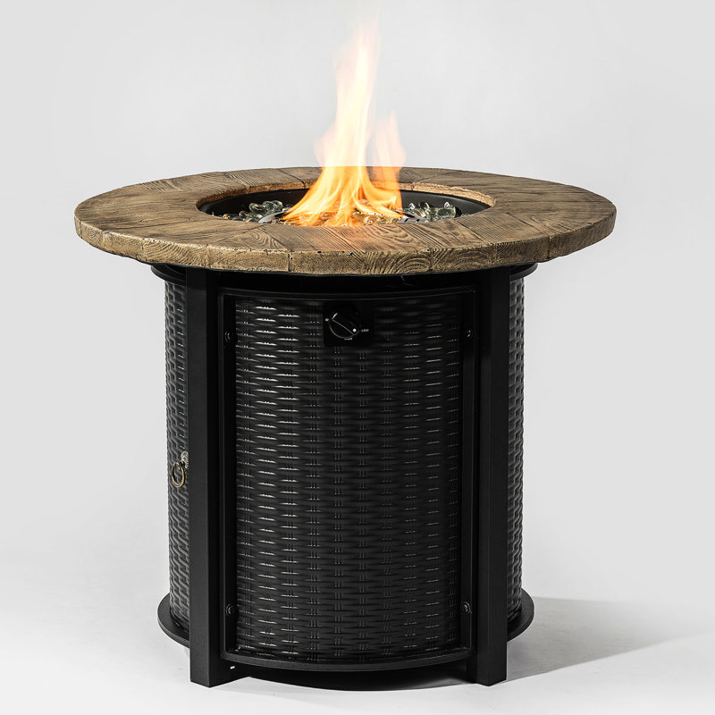 30Inch Round Fire Table With Propane, Tabletop, Electronic Ignition, 40000Btu Heat, Includes Rain Cover & Lava Rocks Adjustable Flame Settings,