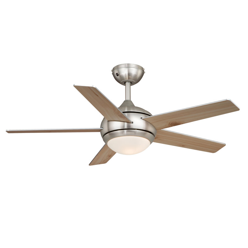112cm Ceiling Fan with Light Kit, Satined Nickel/Silver/Pine