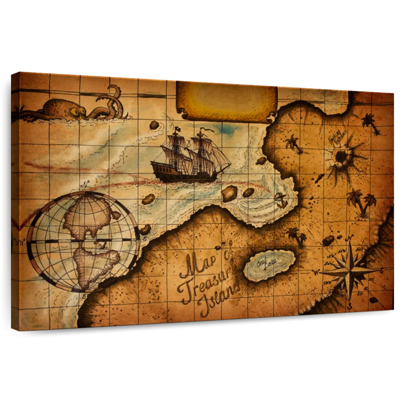 Carte de l'île au trésor Aliaz, H 20 po x l 30 po