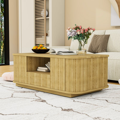 Contemporary Wavy Curved Panel Coffee Table with Storage Drawers and Hidden Compartments