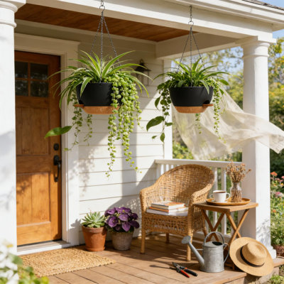 Lot de 2 grands pots suspendus à arrosage automatique pour plantes d'intérieur et d'extérieur, noires et brunes