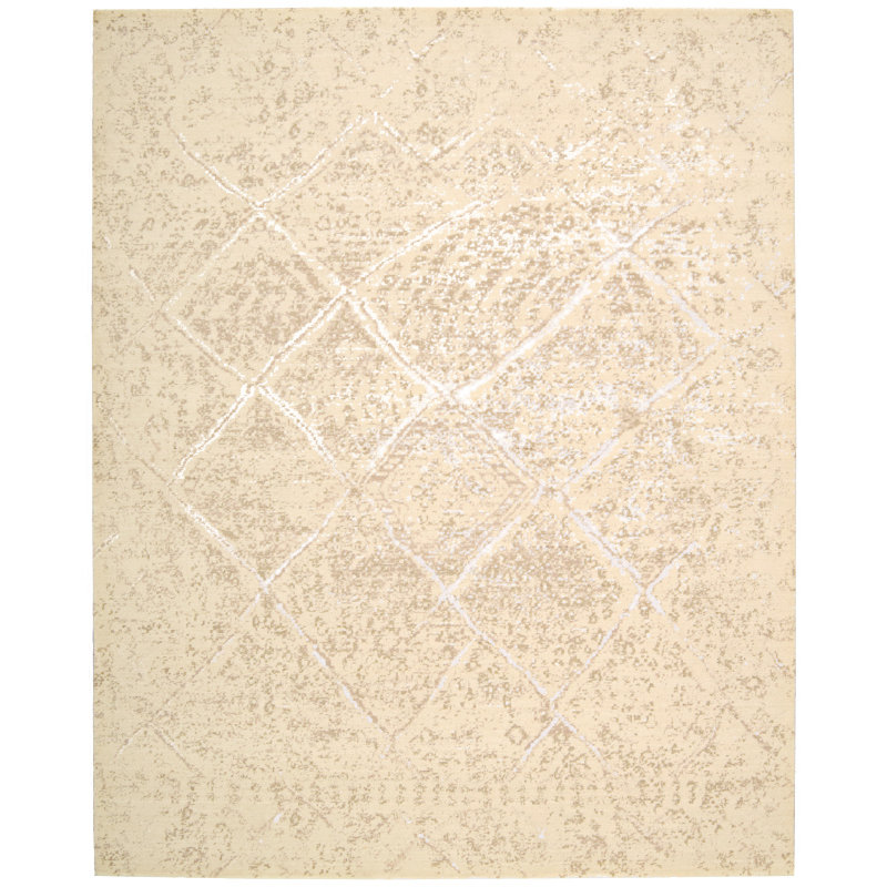 Tapis gris / ivoire à motif géométrique, Rectangle 9 pi 9 po x 13 pi