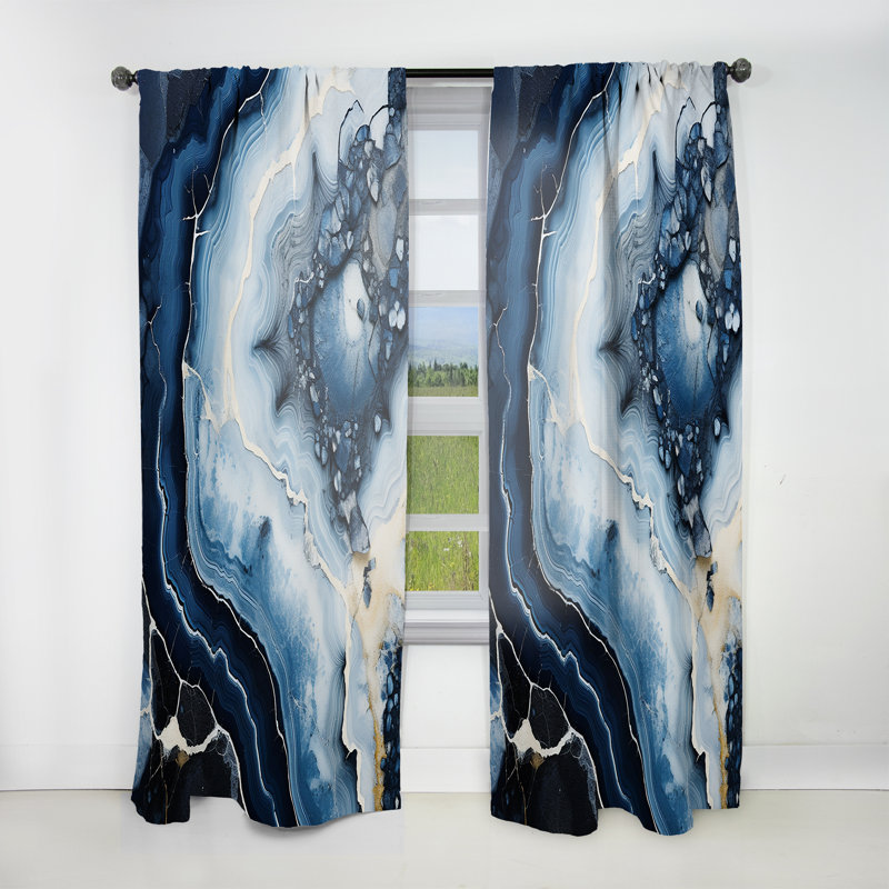 Cesura Blue Stone Geode Painting - Traditional Velvet Curtain - Room Darkening - 1 panel, 52" W x 95" L