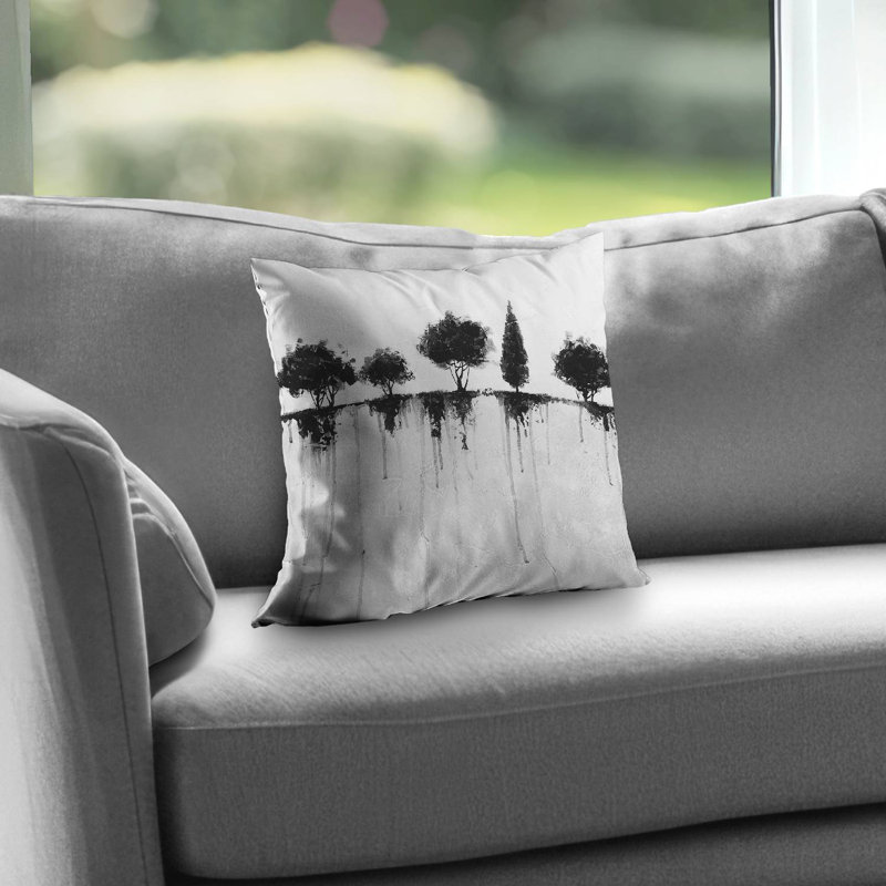Abstract Black Trees Modern Poly Twill Throw Pillow – Poly Twill Throw Pillow with Insert, Double-Sided Print