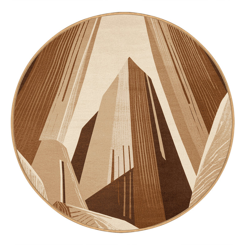 Soft Plush Benziger Modern & Contemporary Abstract Area Rug in Brown – LightBrown Binding, 4' Round
