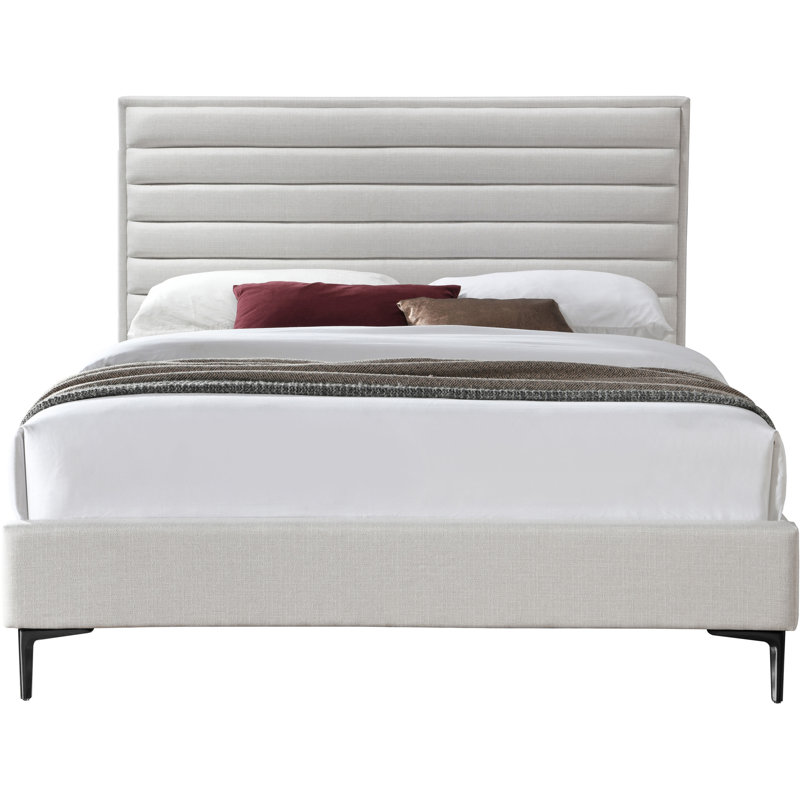Lit plateforme Hunte, Tissu texturé en lin crème, Grand