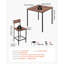 Ensemble de table de bar 5 pièces, table de pub carrée et 4 tabourets de bar à rebords arrondis, noyer et meubles de salle à manger à hauteur de comptoir noir pour le salon, la cuisine et la salle à manger