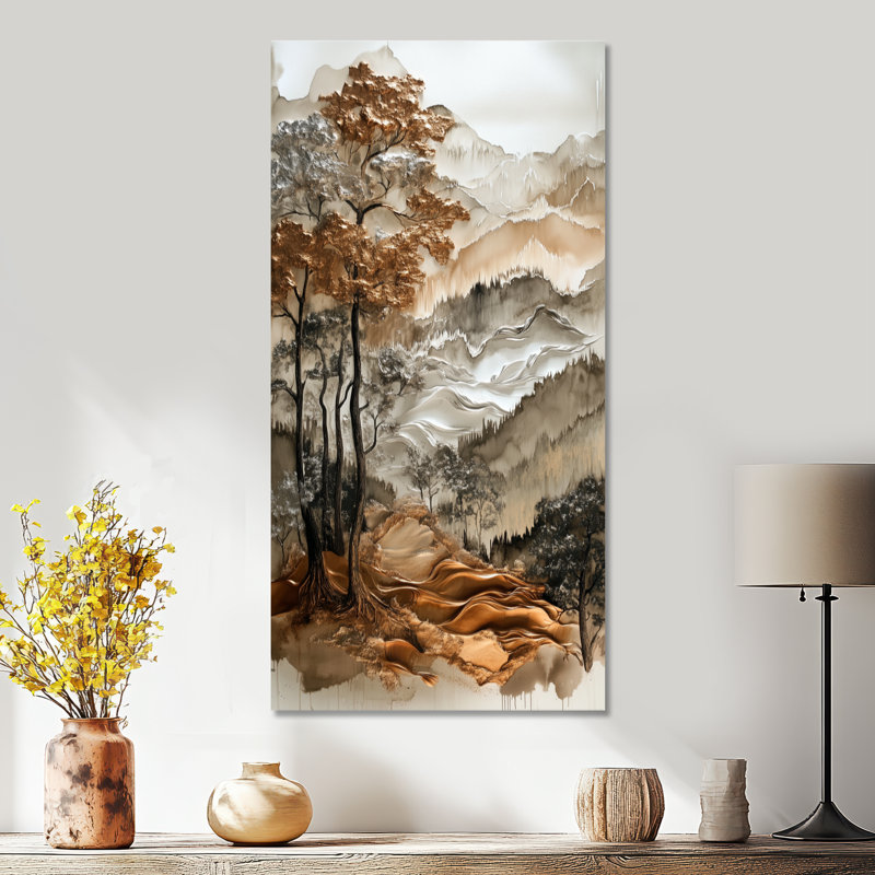Beige brun Leandro I - art mural grand pin beige, reproduction sur toile encadrée d'automne, H 40 po x l 20 po, Toile tendue