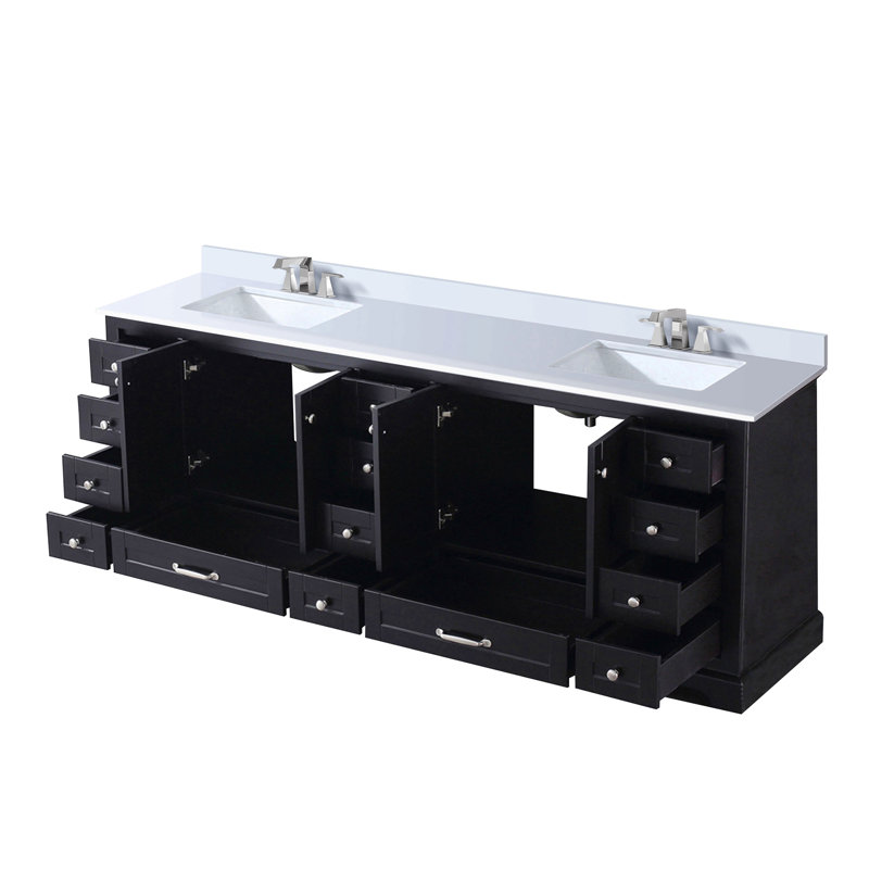 Meuble-lavabo double 84 po X P 22 po D, plateau en marbre de culture et ensemble de robinet pour la maison, Brun