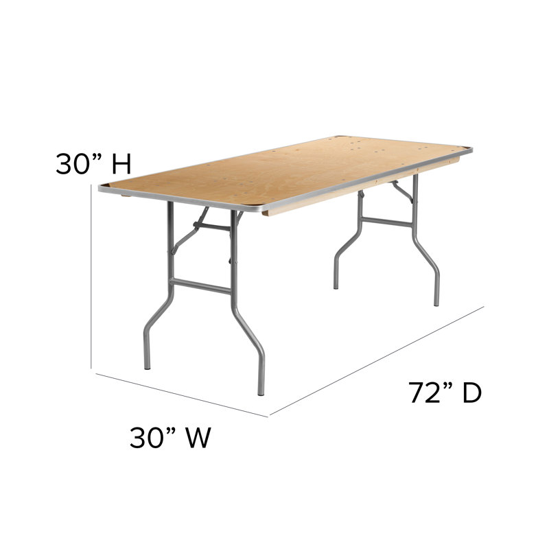 Heavy Duty Silver Metal and Birchwood Folding Banquet Table