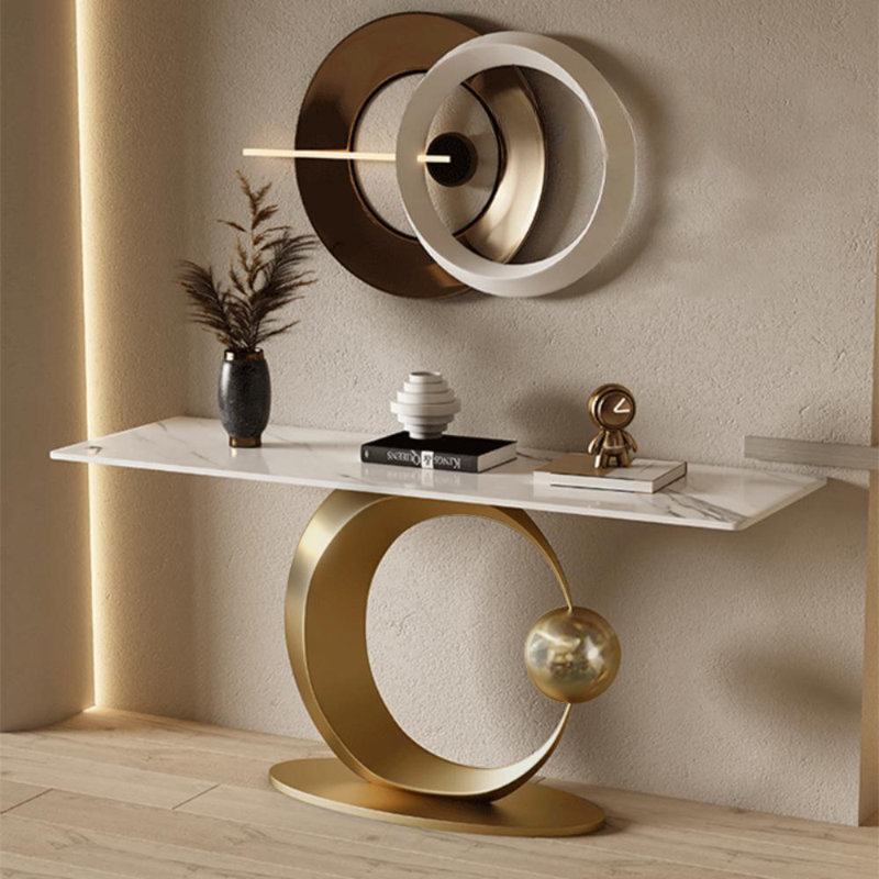 Bardon Modern Console Table with Sintered Stone Tabletop for Entryway & Living Room, 33.07" H x 39.37" W x 15.75" D