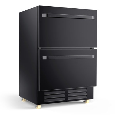 24 Inch Outdoor Refrigerator for Patio with Wheels-Under Counter Dual Drawer Beverage fridge with Stainless Steel Door, Built-In/Freestanding Drink Cooler for Outdoor/Indoor, Weatherproof, Black