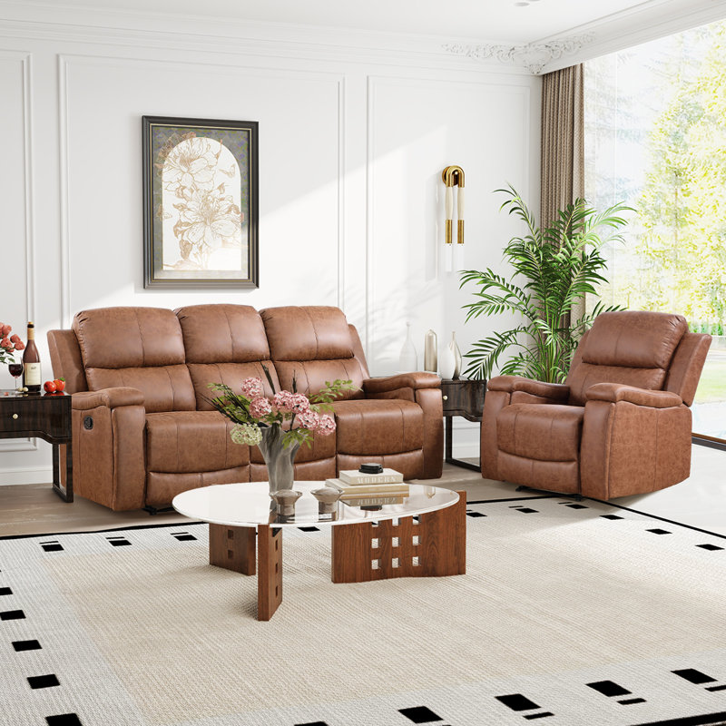 Ensemble de salon inclinable en similicuir Chesa (2 pièces), Cognac