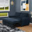 Futon de salon moderne avec revêtement bleu marine et dossier réglable, espace de rangement