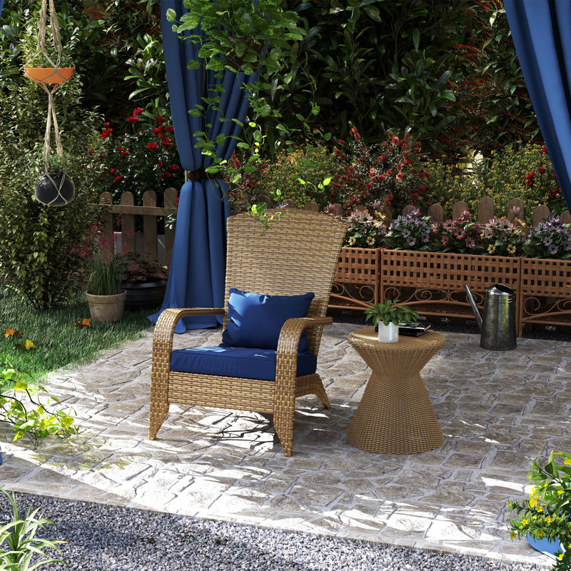 Chaise de patio en osier - l 25,2 po x P 31,5 po x H 35,4 po - Acier - 1 pièce - Brun clair, Dark Blue