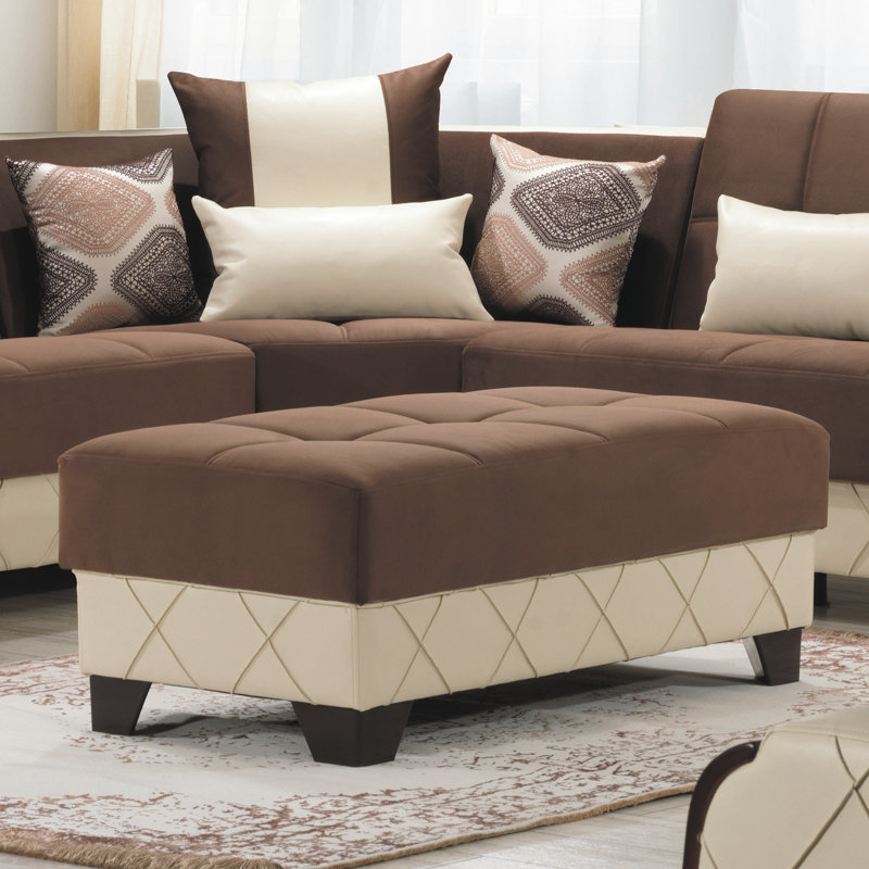 Olivo 48 in. Fabric Upholstered Ottoman, Dark Brown/Beige