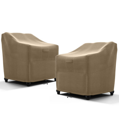 Set of 2 Heavy Duty Premium Patio Chair Cover – Breathable, Heavy-Duty Protector with Water-Resistant PVC, Adjustable Elastic Hem, Click-Close Straps, by Freeport Park