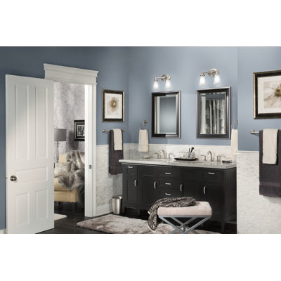 Brushed nickel two-handle high arc bathroom faucet