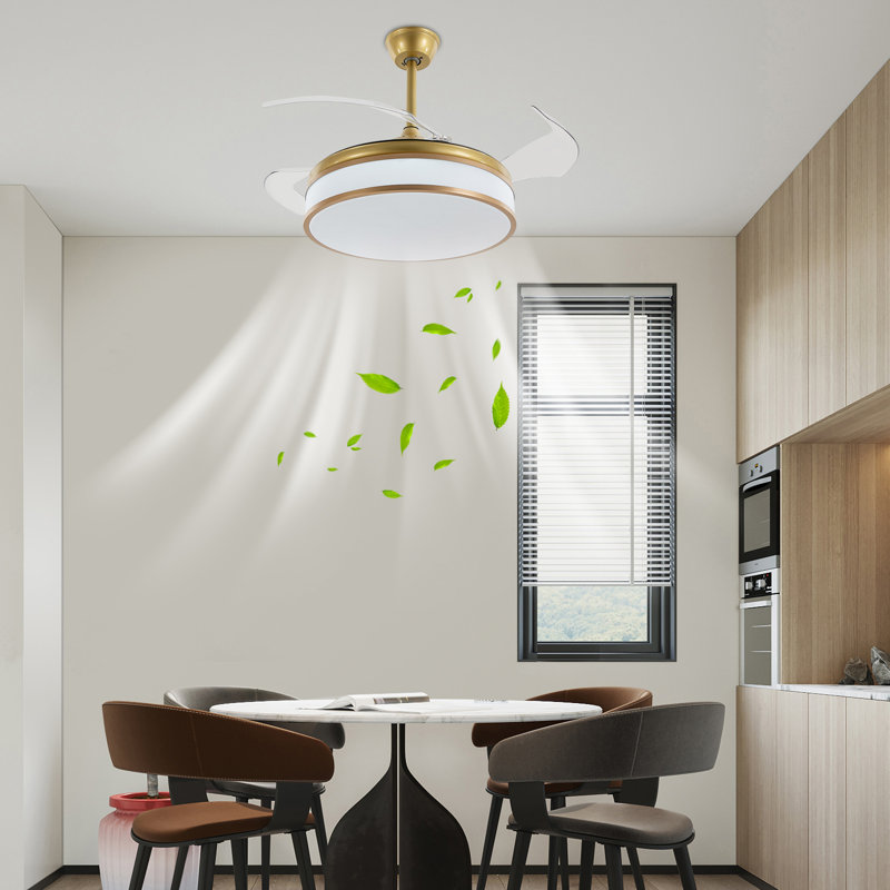Gold 42'' Retractable Blade Ceiling Fan with LED Light and Remote