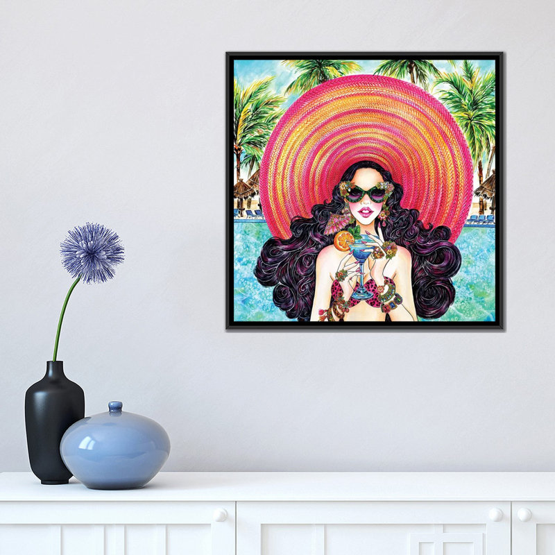 «Palm Hat», impression sur toile, H 18 po x l 18 po x P 1,5 po, Toile avec cadre noir, Pas de tapis