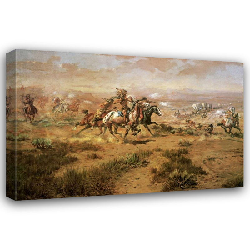  Art sur toile tendue, Russell M. Charles M., "The Attack On The Wagon Train", H 41 po x l 60 po
