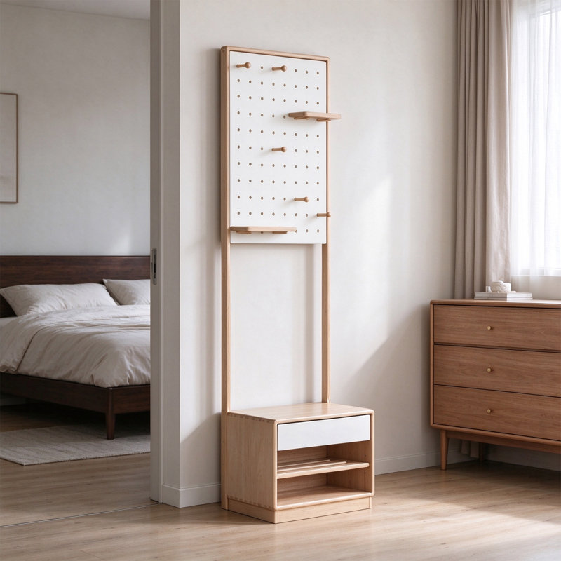 Solid Ash Wood Entryway Coat Rack, Brown