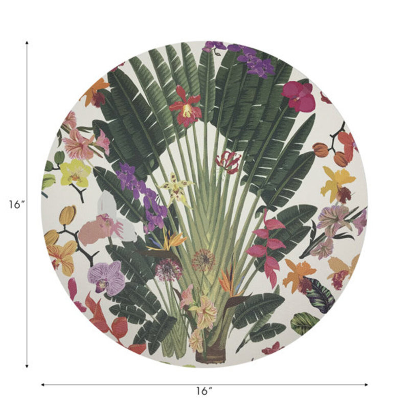 Fantasy Tropical Pebble 16" Vinyl Placemat, White/Green