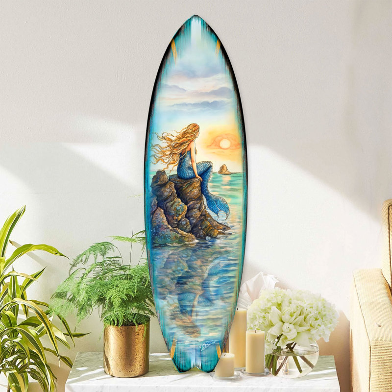 Décoration murale planche de surf pour les intérieurs nautiques - art mural de planche de surf de sirène - art mural côtier par G. Debrekht