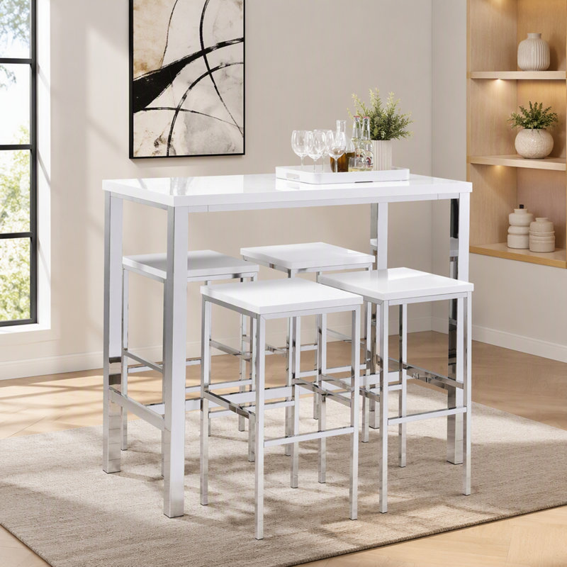 Ensemble de bar 5 pièces blanc lustré et chromé