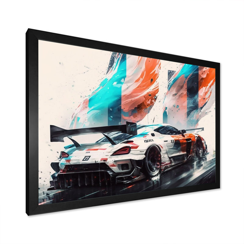 Art japonais sur toile, "Japon au volant,", L 32 po x H 16 po, Cadre photo noir