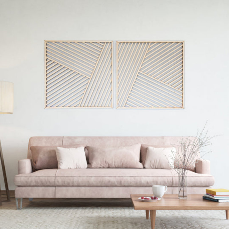 Décoration murale lignes abstraites en bois, H 47 po x l 47 po x P 1 po