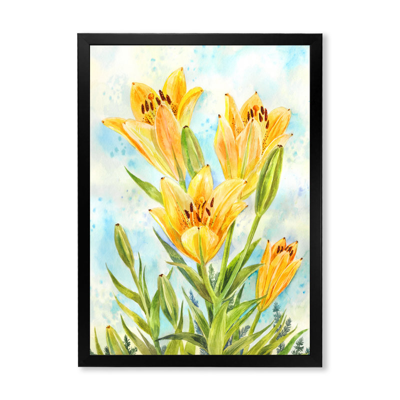 Bouquet de lis jaunes - on, Cadre photo noir, H 20 po x l 12 po x P 1 po