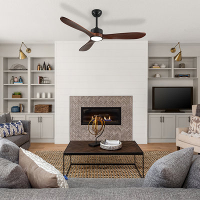 52 Inch Ceiling Fan With Light, 3 Solid Wood Blades,Remote Control,6-Speed Reversible DC Motor For Living Room,Bed Room,Dining Room.