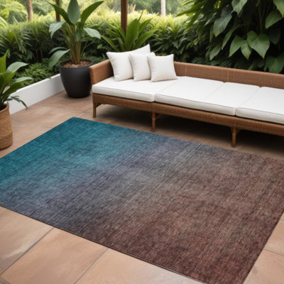 Tapis intérieur / extérieur 3 pi x 5 pi bleu sarcelle chocolat et gris anthracite lavable
