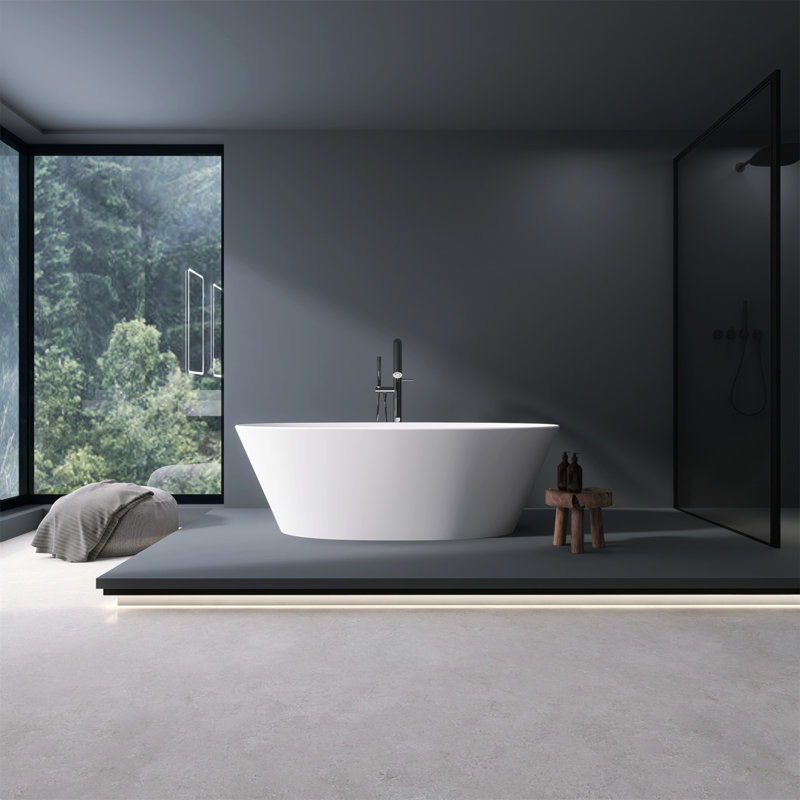 Baignoire de trempage autoportante à surface solide de 66,9 pouces pour salle de bain
