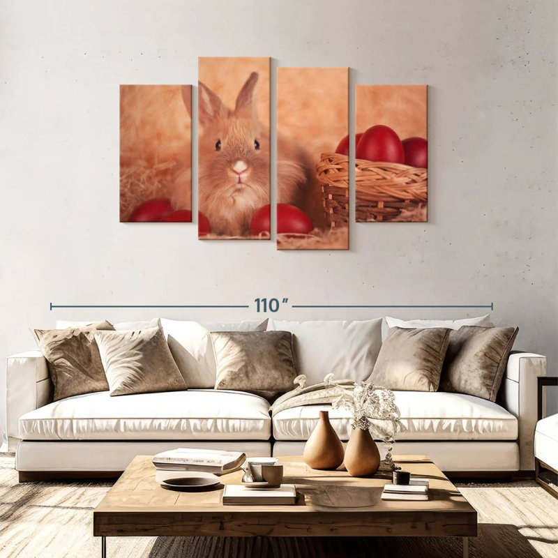 Œufs de Pâques et lapin Lelend, H 48 po x l 75 po