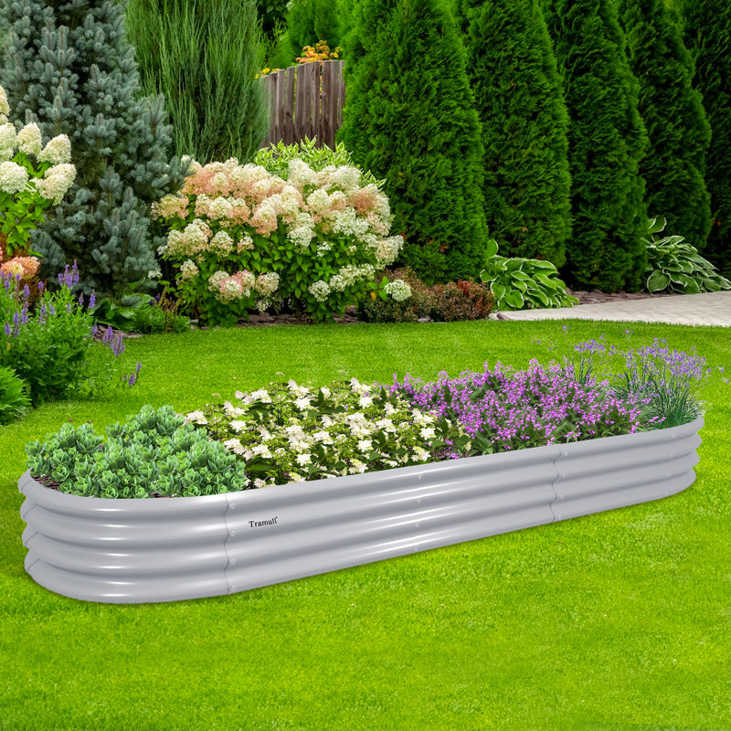 Lit de jardin surélevé 12 x 2 x 1 pi, lit de jardin surélevé galvanisé - Boîte à fleurs ovale en métal pour légumes, fleurs, herbes et fruits